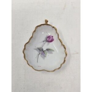Vintage Gold Rim Pink Rose Pineapple Porcelain Trinket Ring Catch Dish MCM Japan